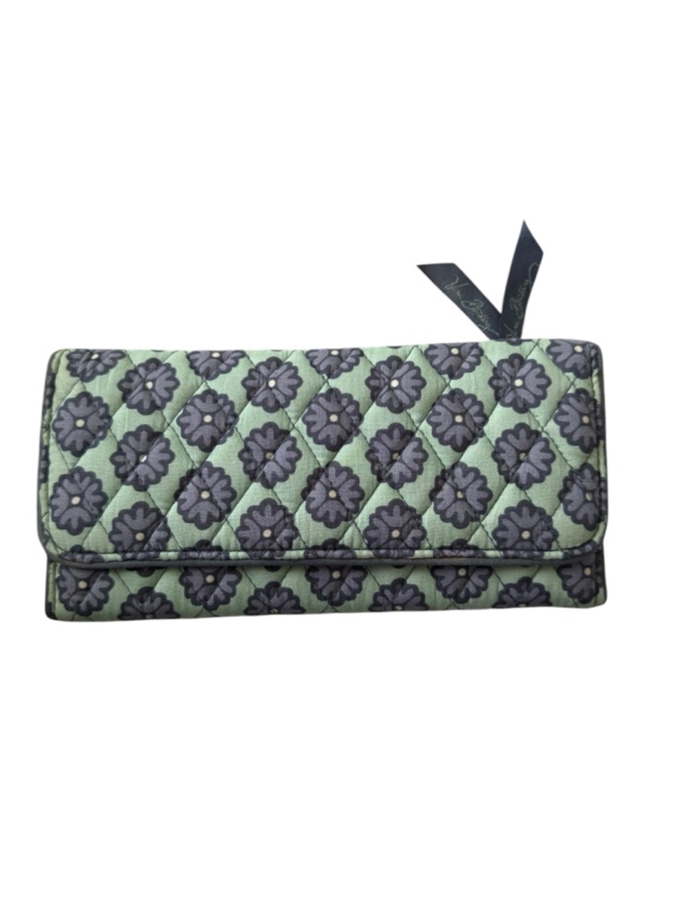 Vera Bradley Tri-fold Quilted Floral Fold-Over Clutch Wallet in Mint Green